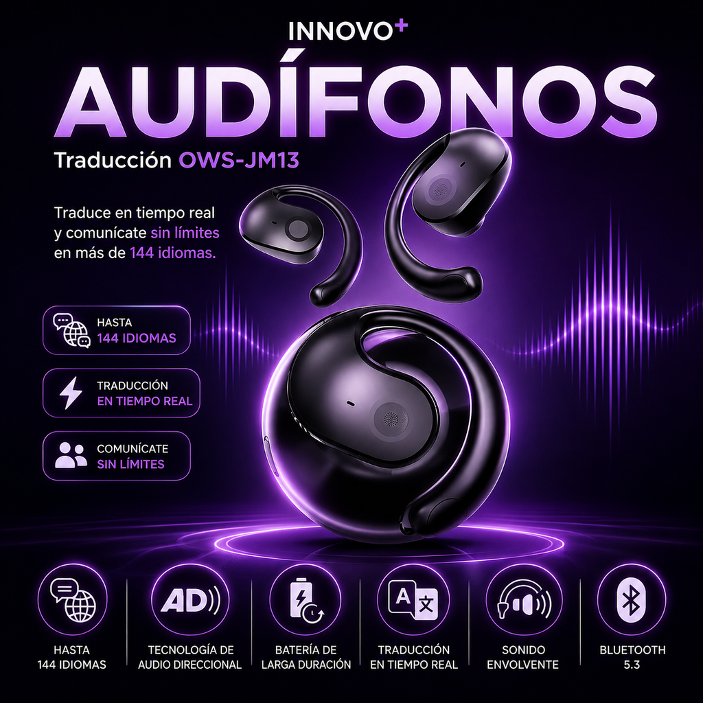 Audífonos Bluetooth OWS T2™ Open Ear | ¡Rompe la barrera del idioma! Traduce más de 100 idiomas en tiempo real con IA. Perfectos para viajes, negocios y reuniones. Incluyen asistente de voz + 🎁 APP GRATIS.